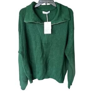 BERESIA Green 1/4 zip standup roll collar oversized sweater NWT SZ L fits 2XL